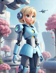 Aufkleber - Cyber Elegance: Portrait of a Beautiful High-Tech Robo Girl, Radiating Futuristic Grace with Metallic Glamour and Digital Allure,generative ai