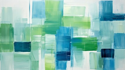 Poster - abstract blue green and teal background with textured transparent squares in random layers