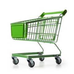 A green shopping cart on a white background.