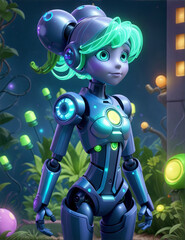 Aufkleber - Cyber Elegance: Portrait of a Beautiful High-Tech Robo Girl, Radiating Futuristic Grace with Metallic Glamour and Digital Allure,generative ai