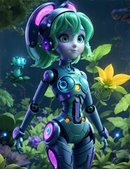 Aufkleber - Cyber Elegance: Portrait of a Beautiful High-Tech Robo Girl, Radiating Futuristic Grace with Metallic Glamour and Digital Allure,generative ai