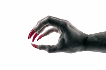 Wall Mural - Creepy monster hand with red claws isolated on white background with clipping path