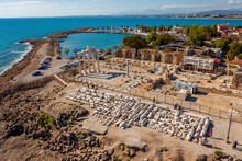 Aerial View Of The Historical Ruins In Side At The Mediterranean Sea Coast Of Antalya, Turkey.