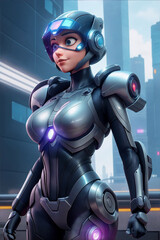 Aufkleber - Cyber Elegance: Portrait of a Beautiful High-Tech Robo Girl, Radiating Futuristic Grace with Metallic Glamour and Digital Allure,generative ai