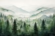 forest mountain background emerald color monochromatic wash inks floating hemlocks deep forests