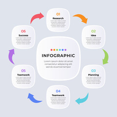 Aufkleber - Flat design process infographic template. Business concept with 6 steps.