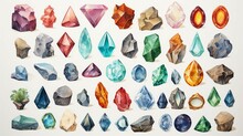 Collection Of Different Gemstones On White Background. Banner Design