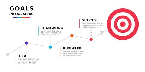 Aufkleber - Goals infographic template. Business success growth arrow moving upward.
