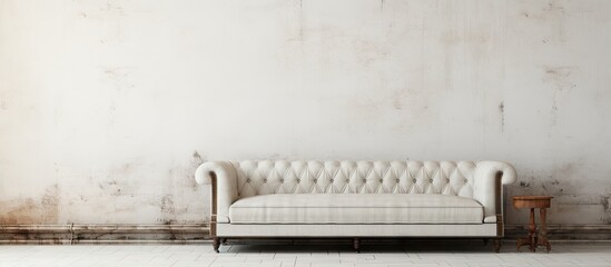 Canvas Print - ancient leather sofa and telephone in white room. copyspace image. square banner. header for website