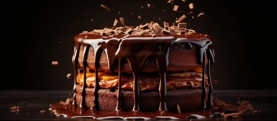 Leinwandbilder - Chocolate bundt cake drizzled with chocolate ganache glaze. Copyspace image. Square banner. Header for website template