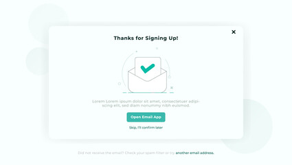 thanks, popup screen for login, sign up web forms with the detailed description. vector design. pop 
