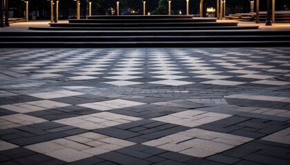 Black and White Checkered Floor with Clock Tower in the Background