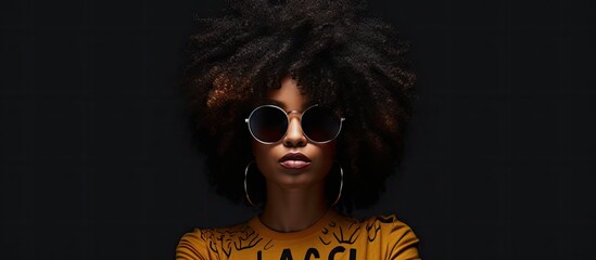 Poster - Confident black woman protesting against racial discrimination isolated on background Young diverse afro woman showing black lives matter gesture stop racism human rights concept. Copyspace image