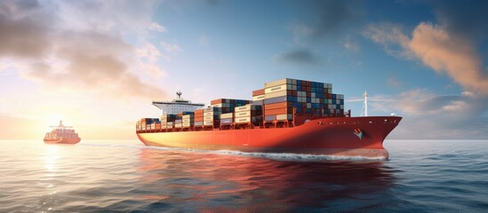 Poster - Container ship carrying container for import and export business logistic and transportation by container ship in open sea Aerial view container ship with copy space for design banner web