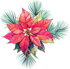 Wall Mural - Christmas bouquet. Poinsettia flower. Festive red flower. Pine cone, New Year's tree. New Year's bouquet for decoration