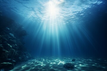 Wall Mural - Blue underwater world, very blonde color, lots of sand, bright light at the bottom with sand