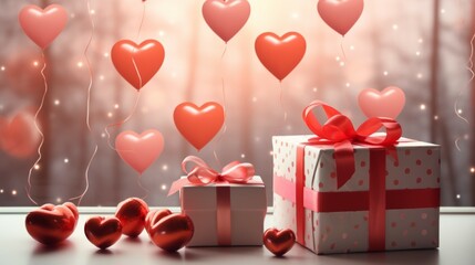 Wall Mural - Valentine's day background with hearts and gift boxes