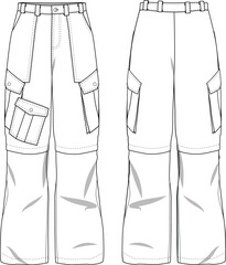 Muli-panel Cargo Pants fashion cad illustration 