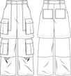Utility Cargo pants with flare fahion cad illustration 