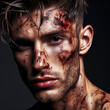 © Igor - handsome male dirty face blood closeup. ai generative