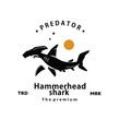 vintage retro hipster hammer head shark logo vector outline silhouette art icon