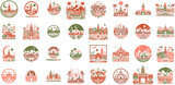 Fototapeta Londyn - Moroccan Landmarks Marrakech Vector Silhouette Icons and Pictograms Set