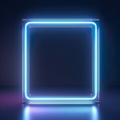 3d render, abstract geometric background with neon square frame glowing with light in the dark. Futuristic showcase for product presentation - Generative AI