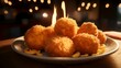 Breaded cheese balls on a plate in a restaurant. Selective focus.