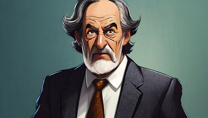 Wall Mural - young angry or very bad tempered old man in a suit, boss or employee, anger or annoyance