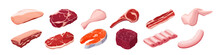 Meat Icon Set. Raw Meat Vector Illustrations.