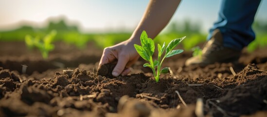 Female agronomist using soil probe sampler for environmental protection, organic soil certification, and research.