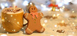 © Pixel-Shot - Cup of hot chocolate and gingerbread cookie on table, closeup. Christmas banner for design