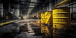 Toxic chemical spill in a factory, with hazardous materials