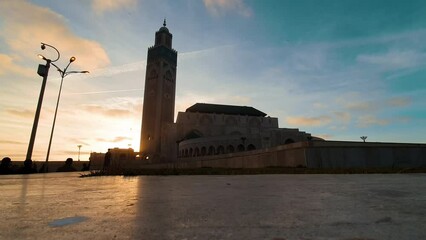 Wall Mural - view of the famous Hassan II Mosque at sunset ; Casablanca, Morocco