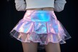reflective holographic metallic glass cellophane miniskirt