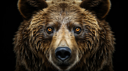 front view of brown bear isolated on black background. generative ai
