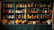 A food pantry closet cupboard in a cottage home is a culinary treasure trove, a hidden oasis of provisions. ai generated.