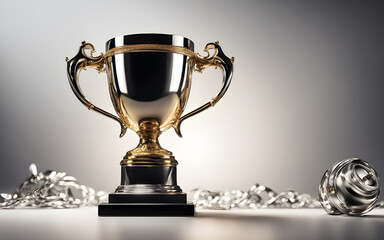 Silver Trophy on a plain background, success concept