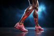 athlete's legs showing blood vessels through x-ray. muscle lesions and blood vessels. ai generated