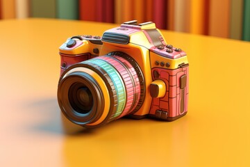 Wall Mural - orange and yellow digital camera on yellow table
