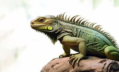 Canvas Print - Green iguana also known as the American iguana is a lizard reptile on white background generative ai