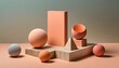 Abstract geometric shapes in Peach Fuzz color, background with selective focus and copy space