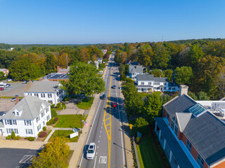 Wall Mural - Westwood historic town center aerial view on High Street at fall in town of Westwood, Massachusetts MA, USA. 