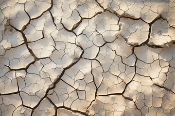 Sticker - Cracked desert soil patterned with intricate, naturally occurring geometric shapes. Concept of arid landscapes and the resilience of nature. Generative Ai.