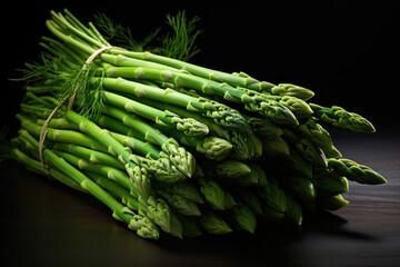 Sticker - A bundle of slender asparagus spears, poised for culinary exploration and culinary artistry. Concept of delicate green elegance. Generative Ai.