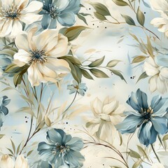 Wall Mural - A soft floral fabric pattern, seamless. Generative AI. 