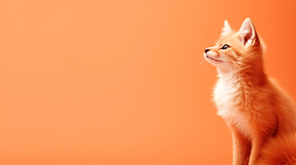 Wall Mural - A small kitten sitting on top of an orange surface. Monochrome peach fuzz background.