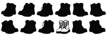 Shoe Footwear Silhouettes Set, Large Pack Of Vector Silhouette Design, Isolated White Background