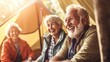 © Phoophinyo - A Candid capture of joyful senior citizens enjoying companionship at a social club. Collect friendships and fun during camping adventures in misty forests and lakes.
