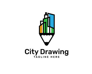 Wall Mural - building city pen drawing logo icon symbol design template illustration inspiration